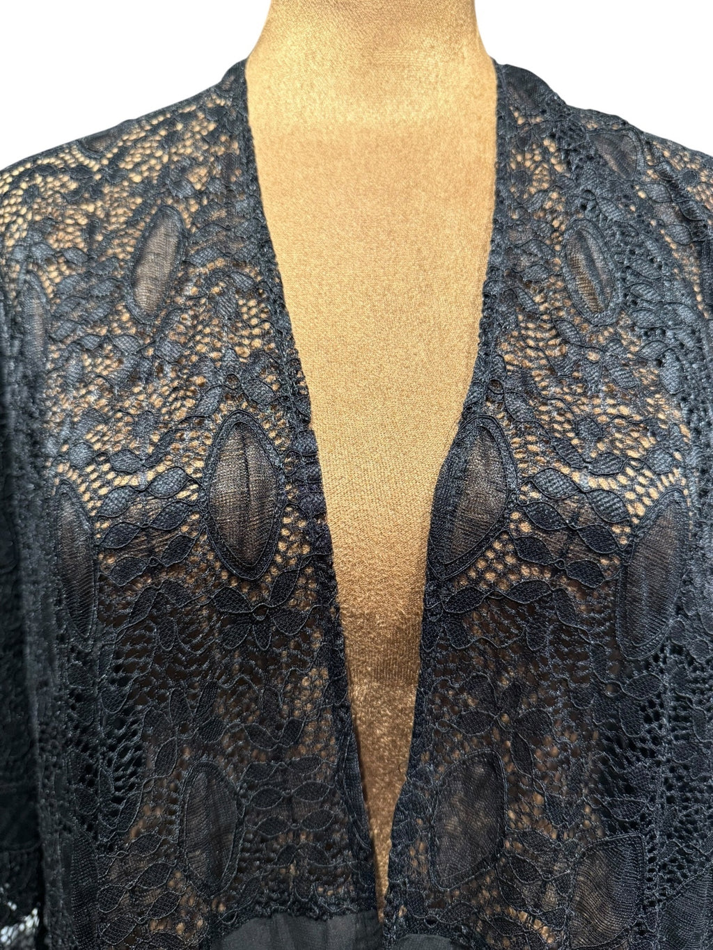 Elegant Black Lace and Sheer Kimono with Fringe Hem