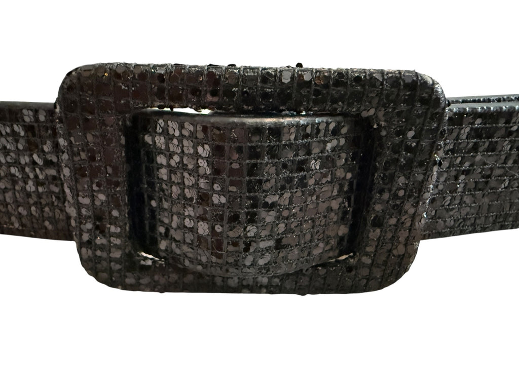 Black Textured Glam Belt with Rectangular Buckle
