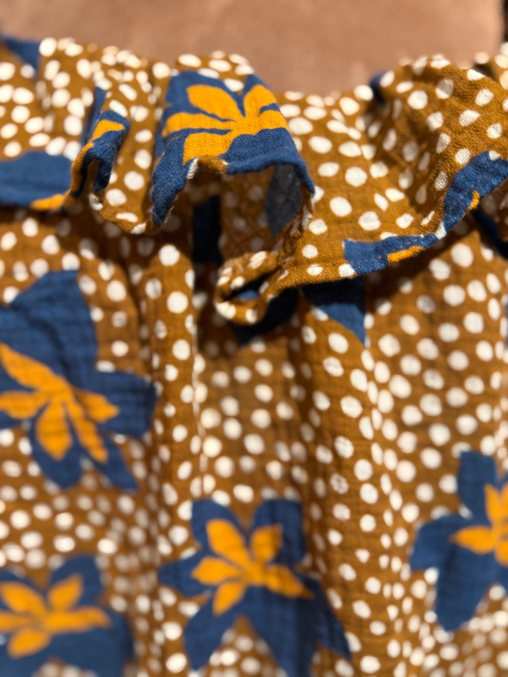 Porridge Clothing Brown Floral Polka Dot Cotton Blouse