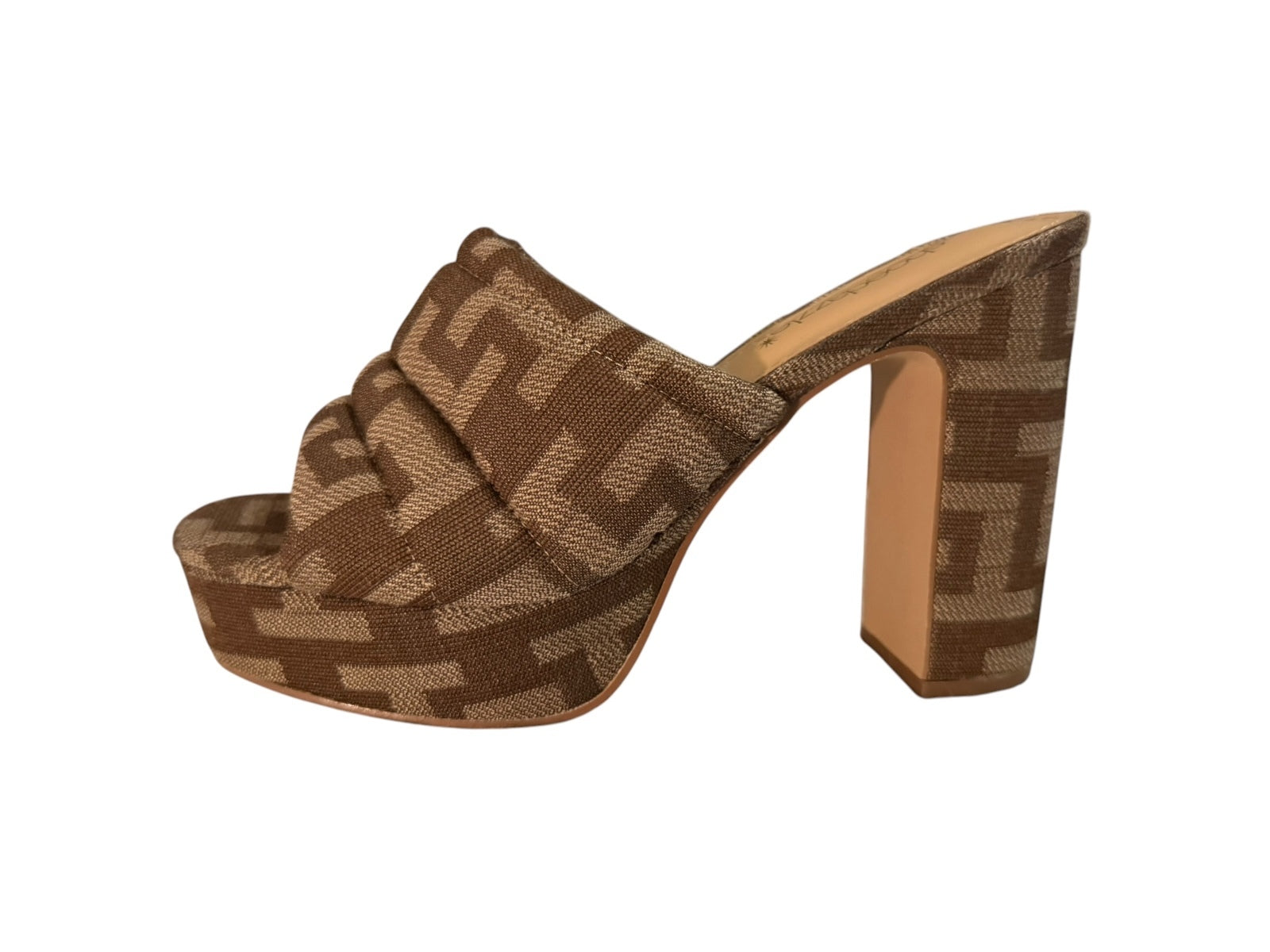 Shoedazzle Brown Patterned High Heel Mules