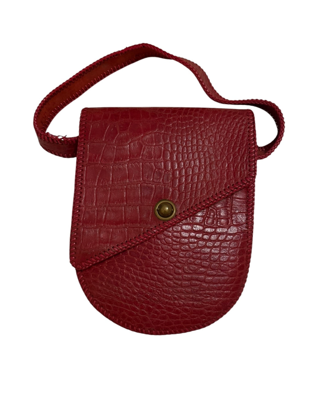 Vintage Red Crocodile Embossed Leather Crossbody Bag with Matching Wallet