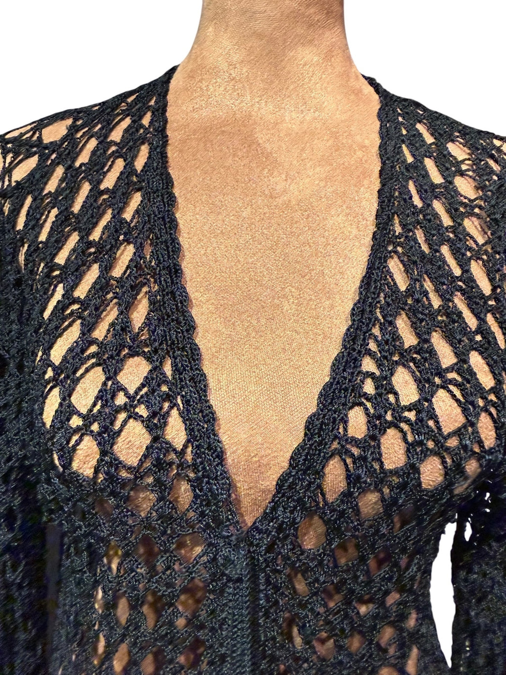 Erik Stewart Black Crochet Knit Button-Up Cardigan Sweater