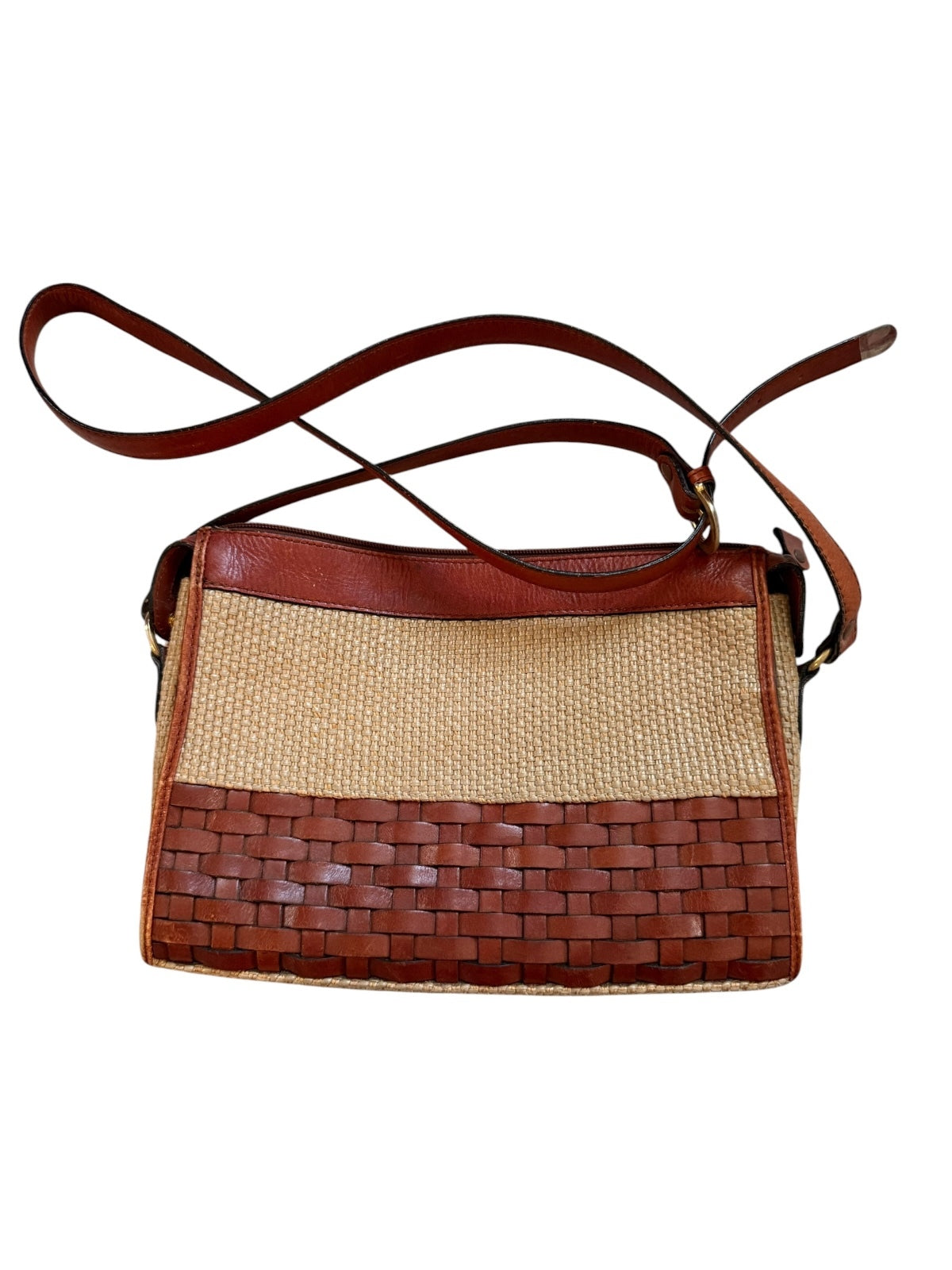 Etienne Aigner Woven Straw and Leather Crossbody Bag