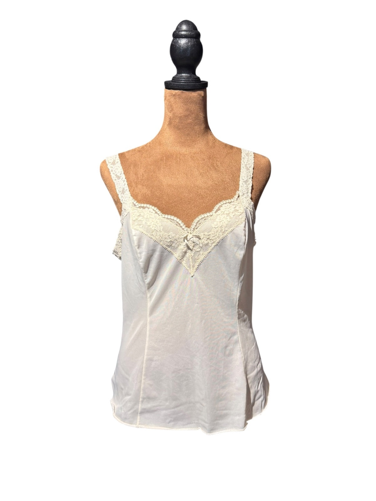 Vintage Cream Lace Trim Silk Camisole Tank Top