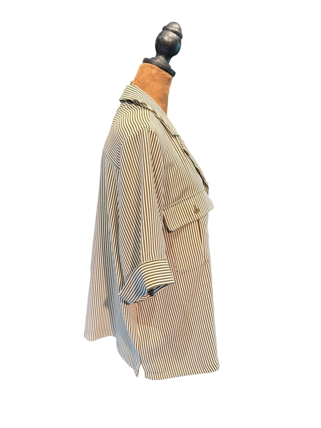 Worthington Striped Button-Up Shirt - Olive and White