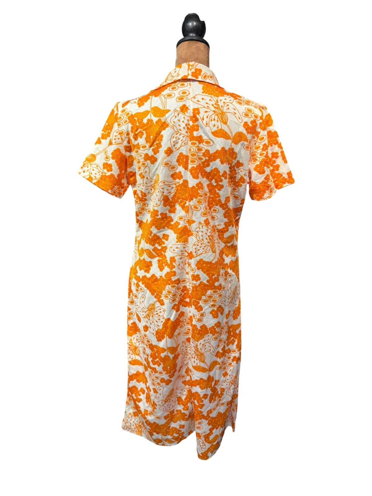 Vintage 60s Orange and White Floral Shirt Dress with Classic Collar