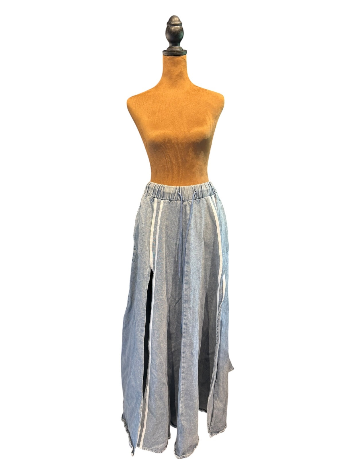 Akira Light Blue Denim Maxi Skirt with High Side Slits