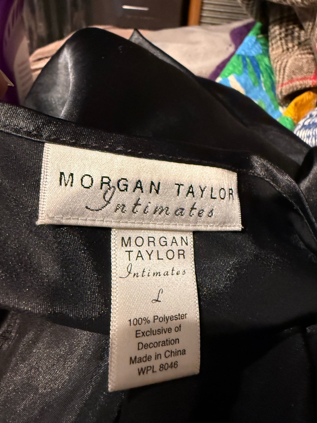 Morgan Taylor Intimates Black Satin Slip Dress with Lace
