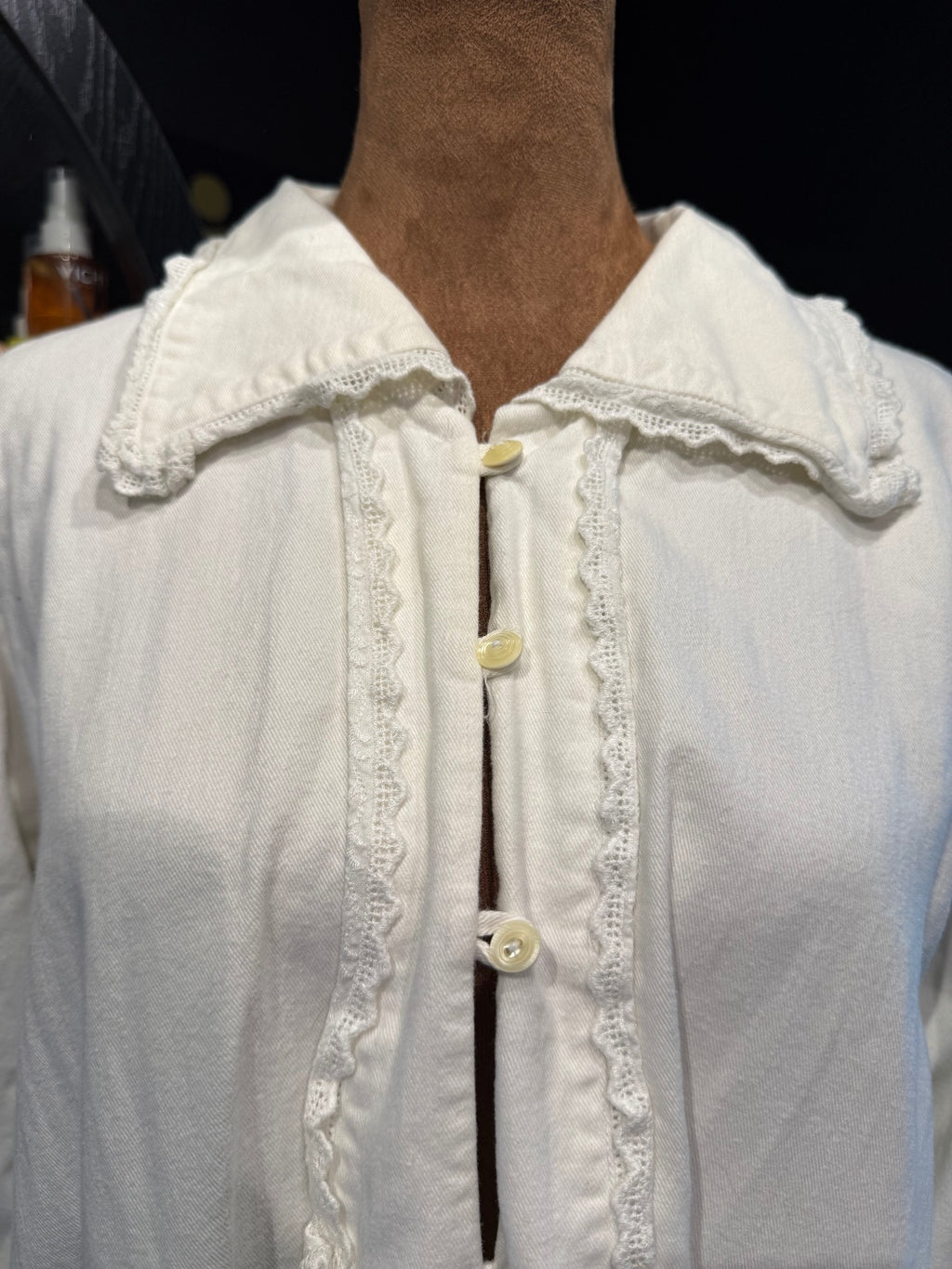 J Peterman Vintage White Cotton Nightgown with Lace Trim