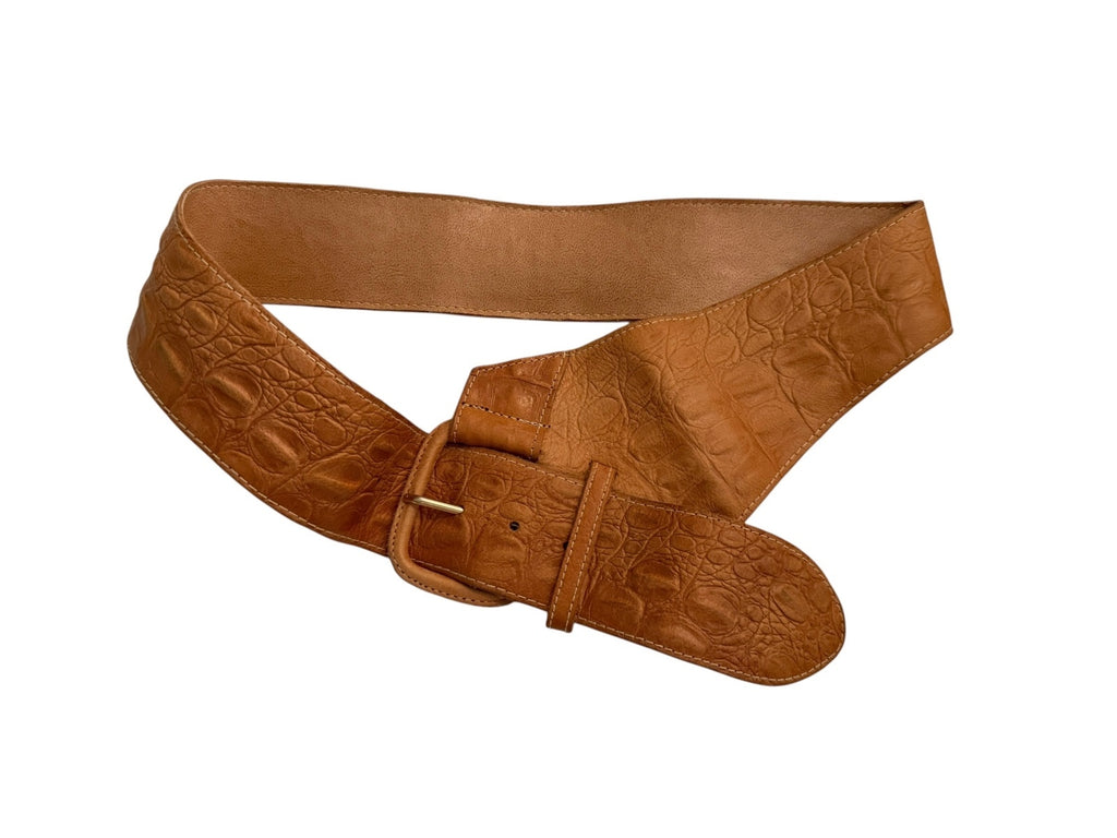 Fob Trading Genuine Leather Wide Brown Textured Belt
