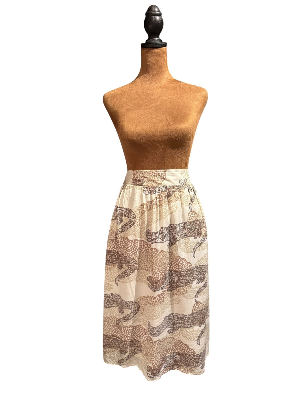 Porridge Beige and Brown Alligator Print Midi Skirt with Tie Waist