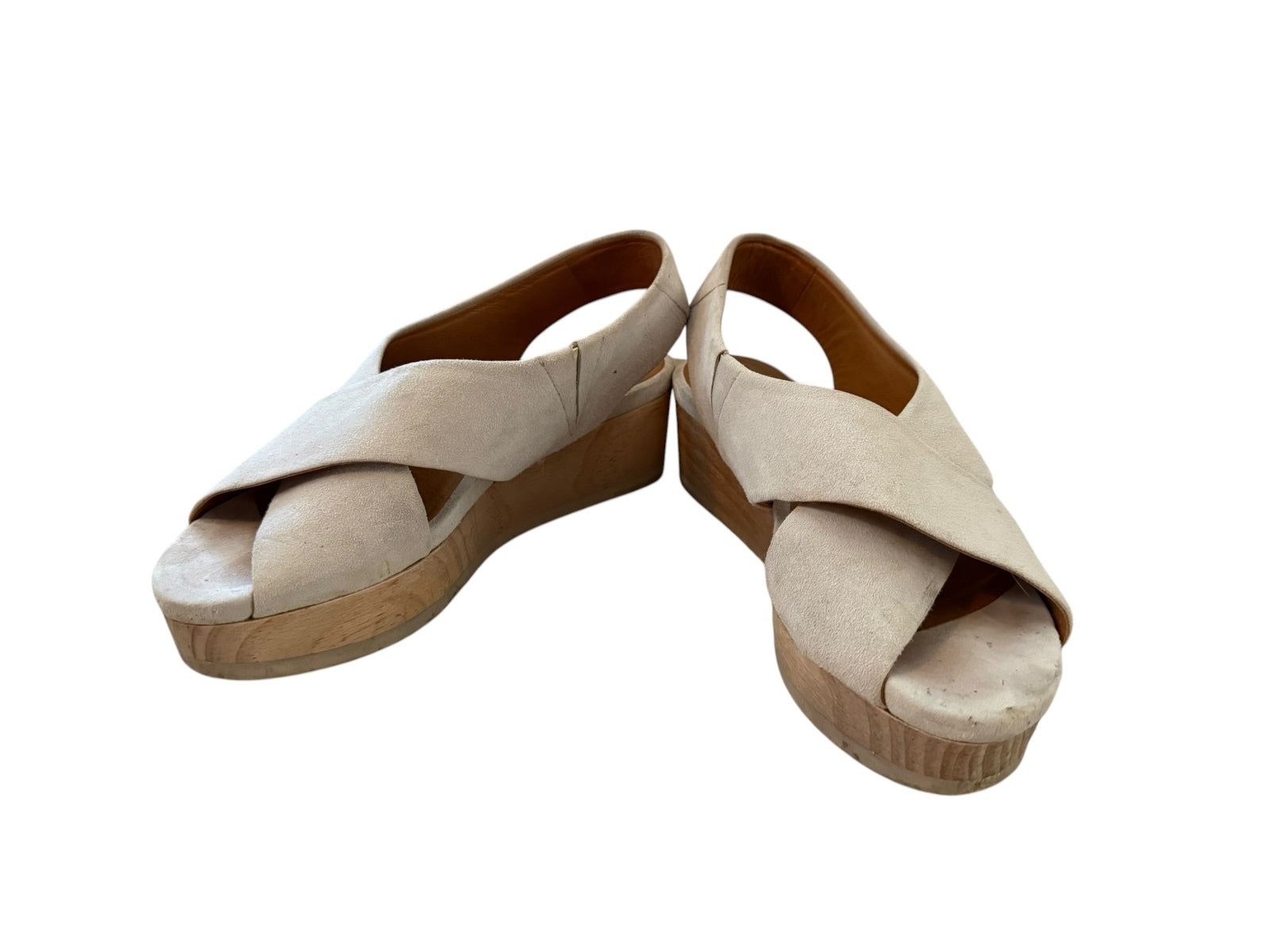 Coclico Beige Suede Wedge Sandals with Wooden Platform
