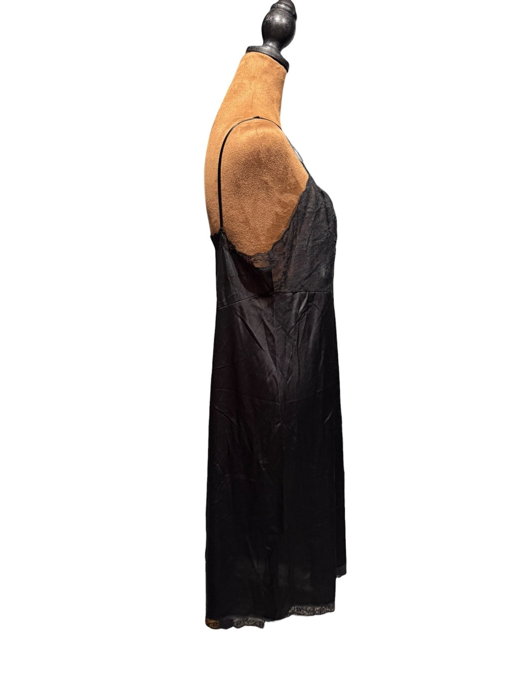 Vintage Vanity Fair Black Lace Nylon Slip Dress