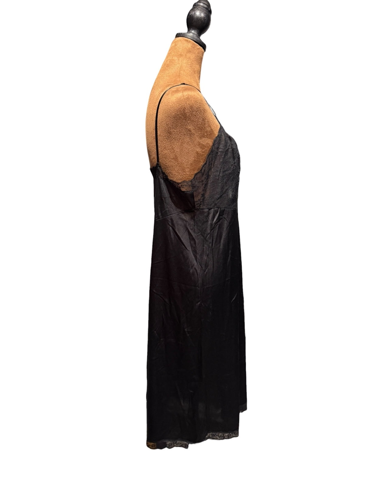 Vintage Vanity Fair Black Lace Nylon Slip Dress
