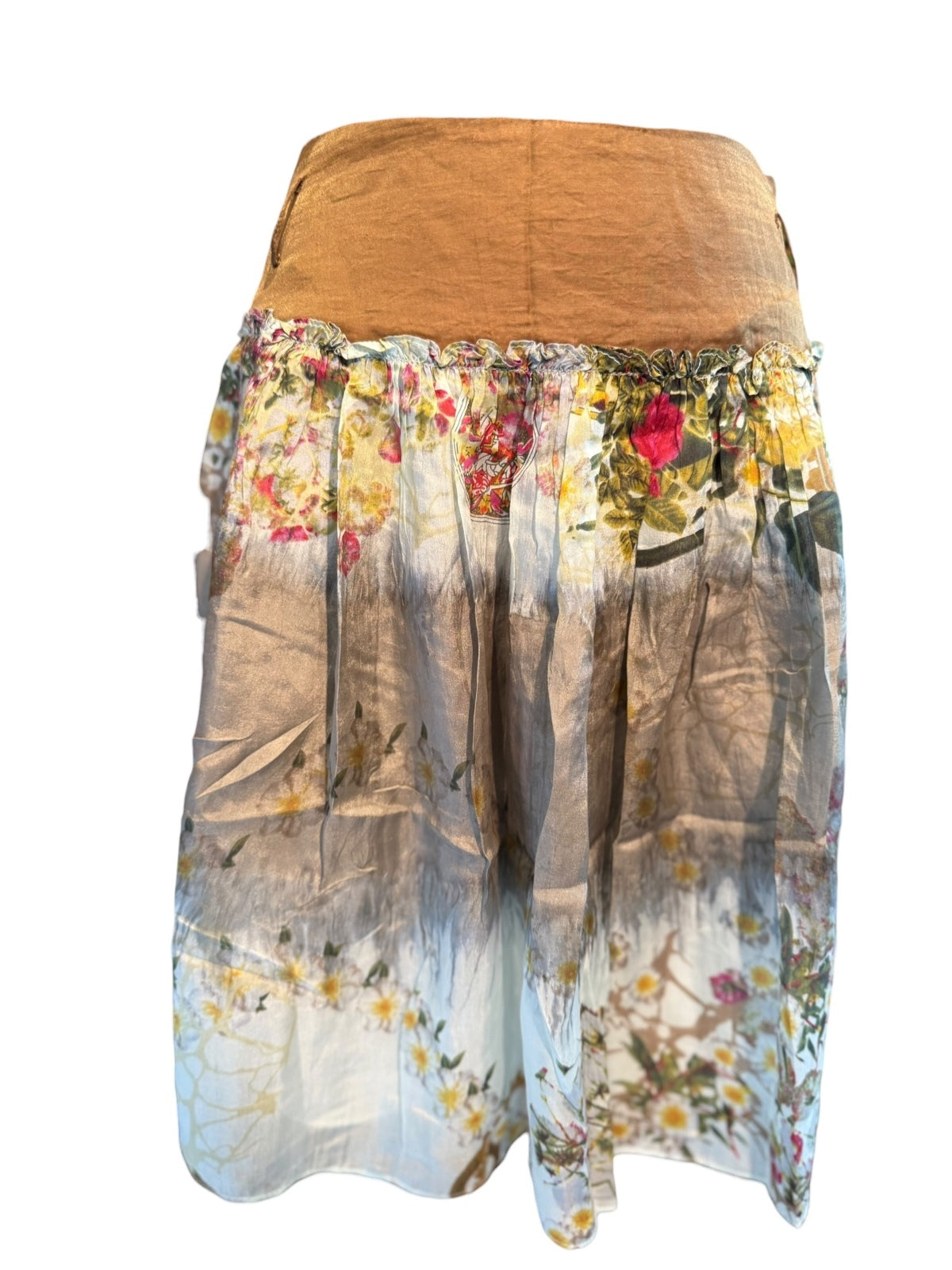 Les Babies Floral Silk Skirt with Brown Waistband