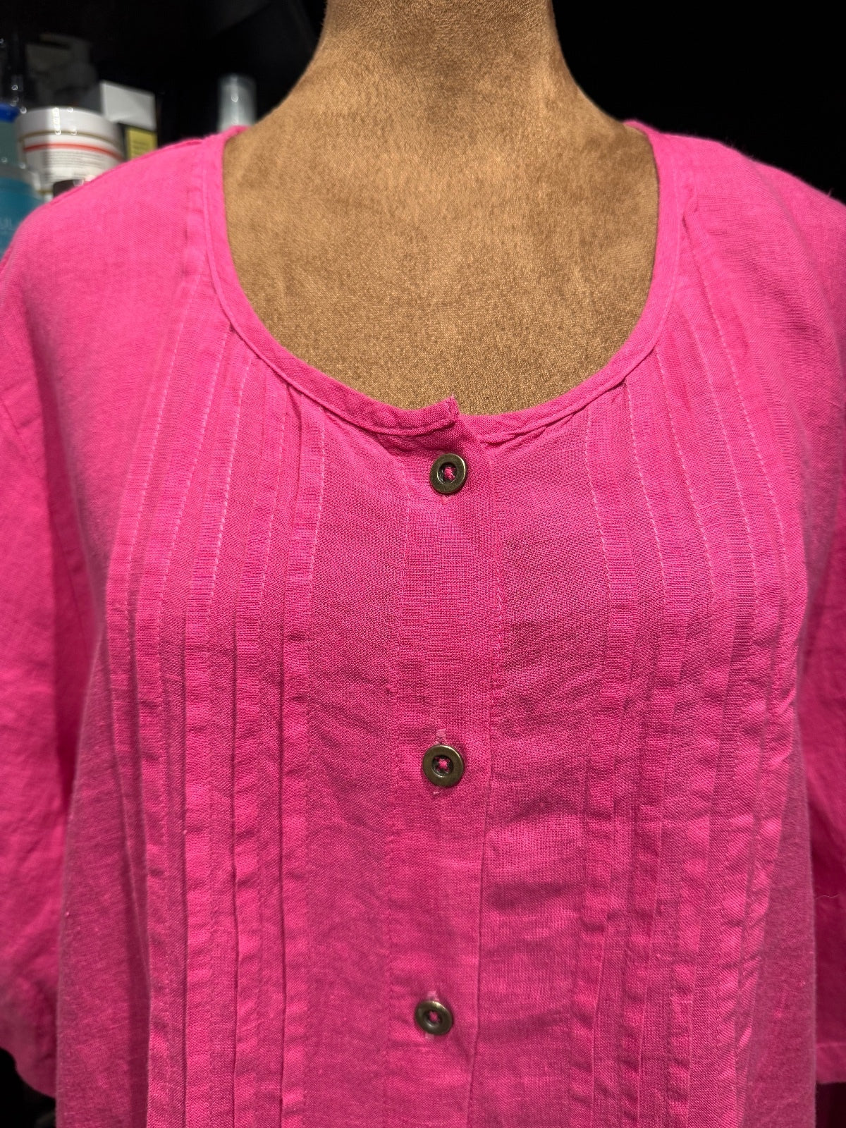 Gudrun Sjoden Pink 100% Linen Button-Front Dress