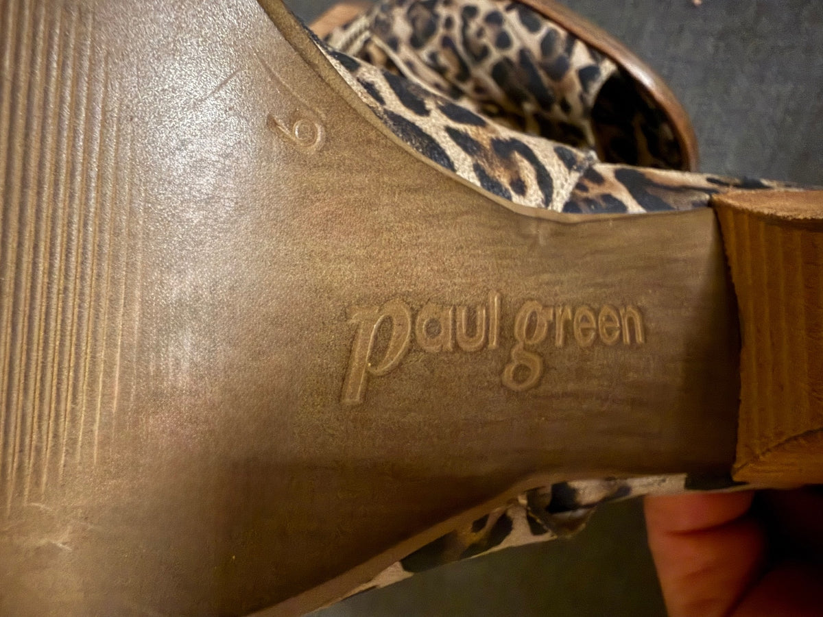 Paul Green Leopard Print Peep Toe Slingback Heeled Booties