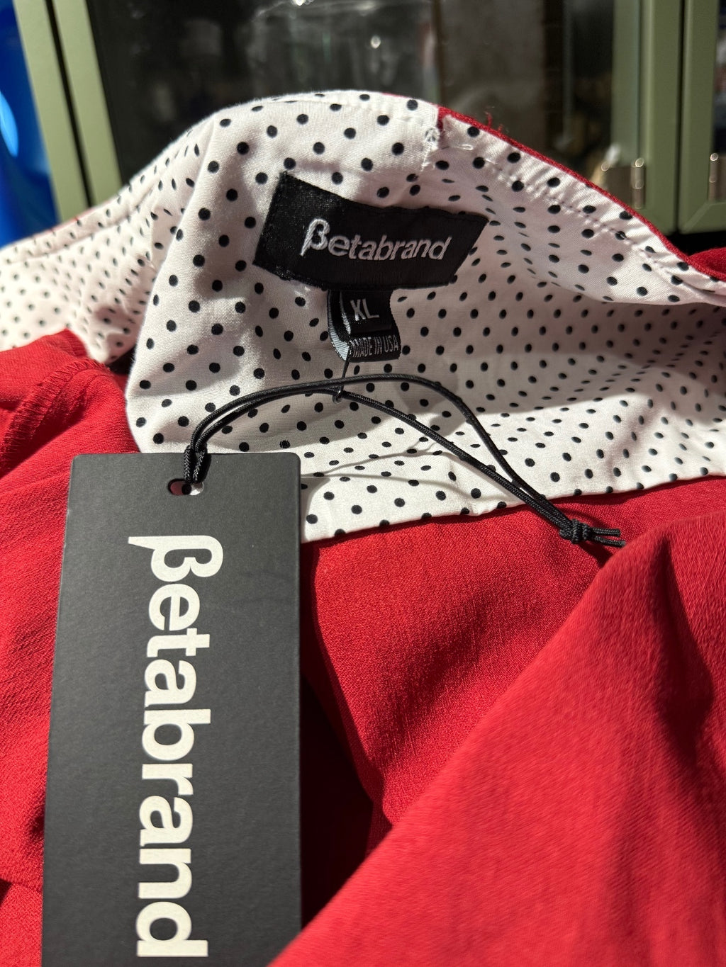 Betabrand Red Wrap Dress with Polka Dot Lining