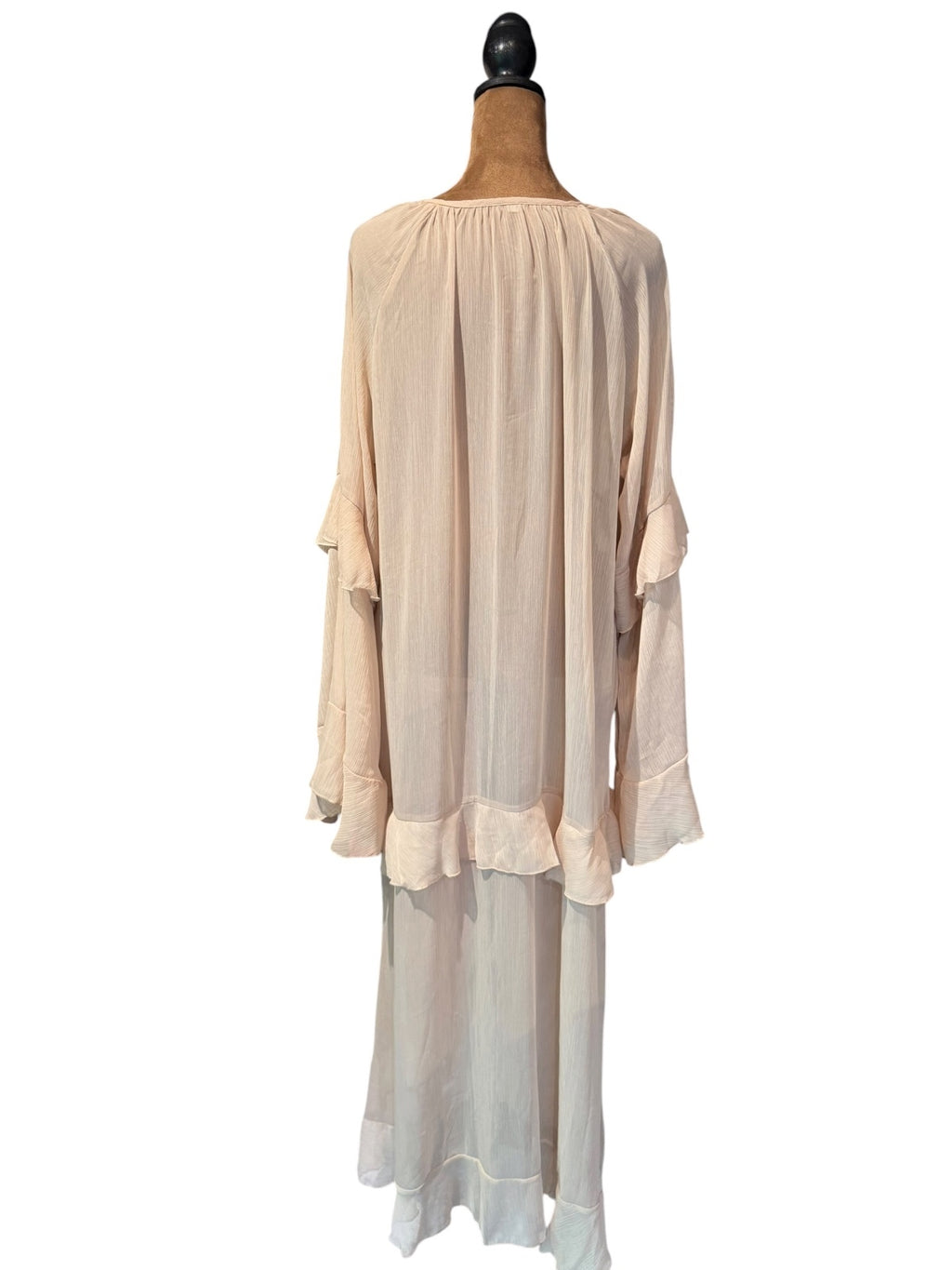 Light Beige Long Sleeve Bohemian Style Dress with Ruffle Details