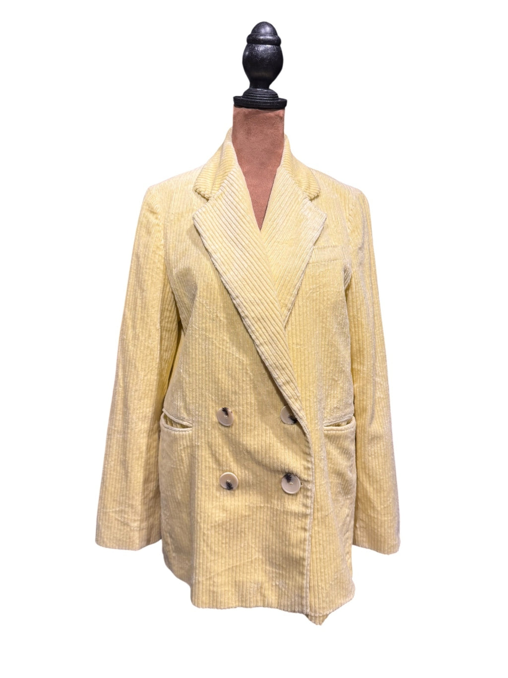 Zara Woman Yellow Corduroy Double-Breasted Blazer Jacket