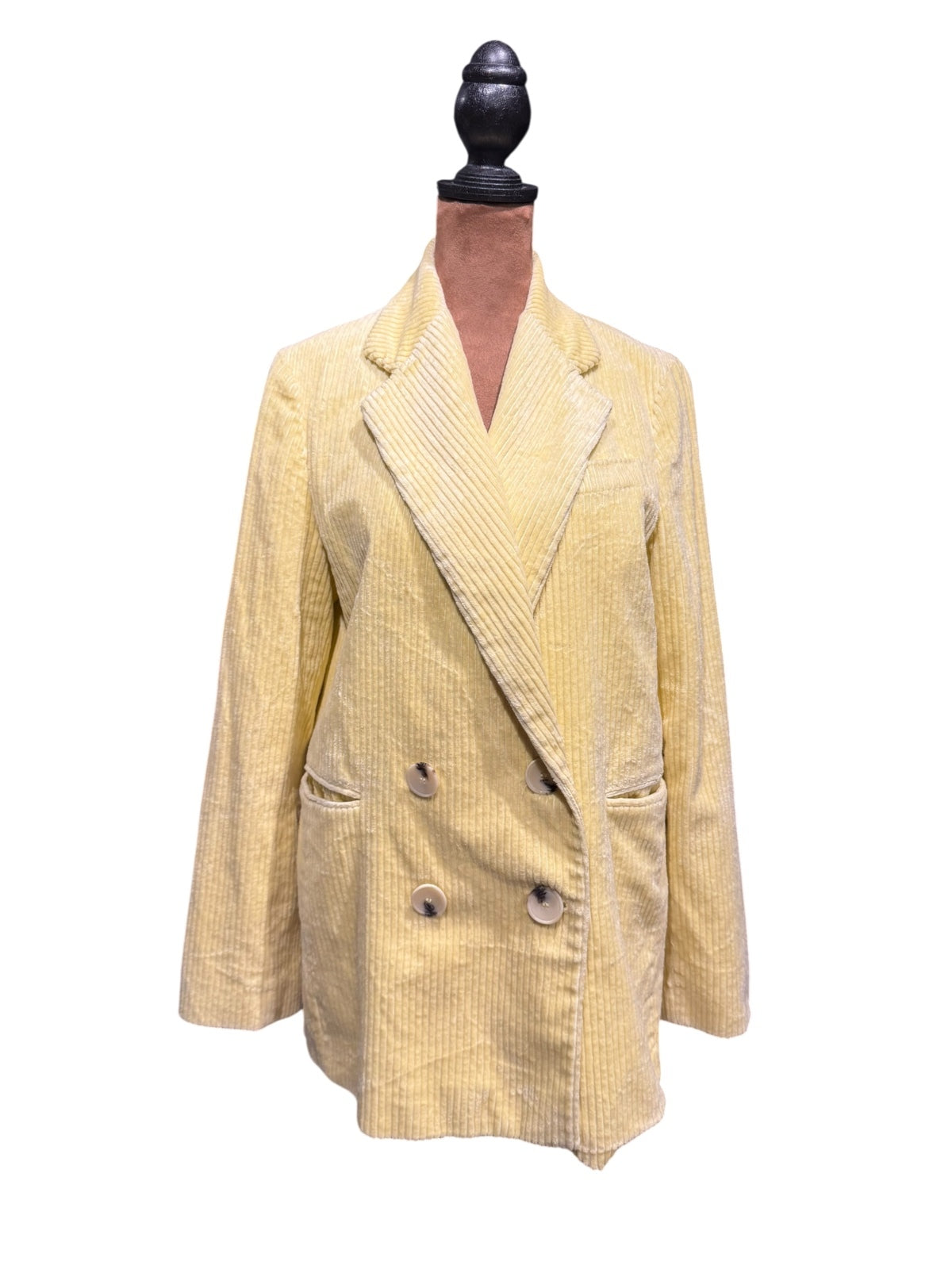 Zara Woman Yellow Corduroy Double-Breasted Blazer Jacket