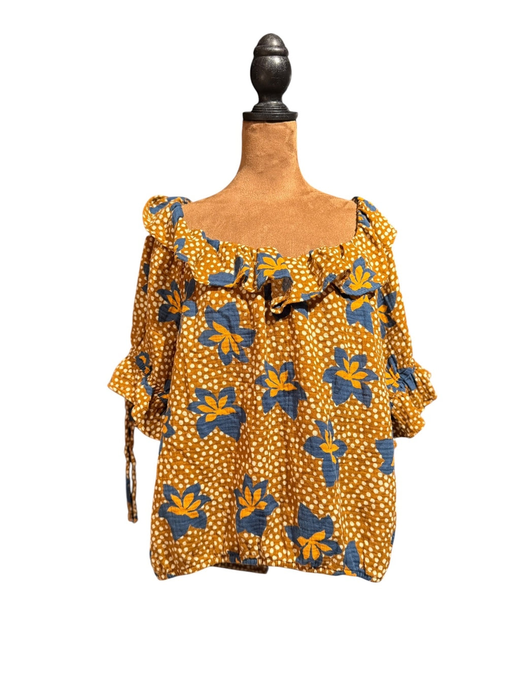 Porridge Clothing Brown Floral Polka Dot Cotton Blouse