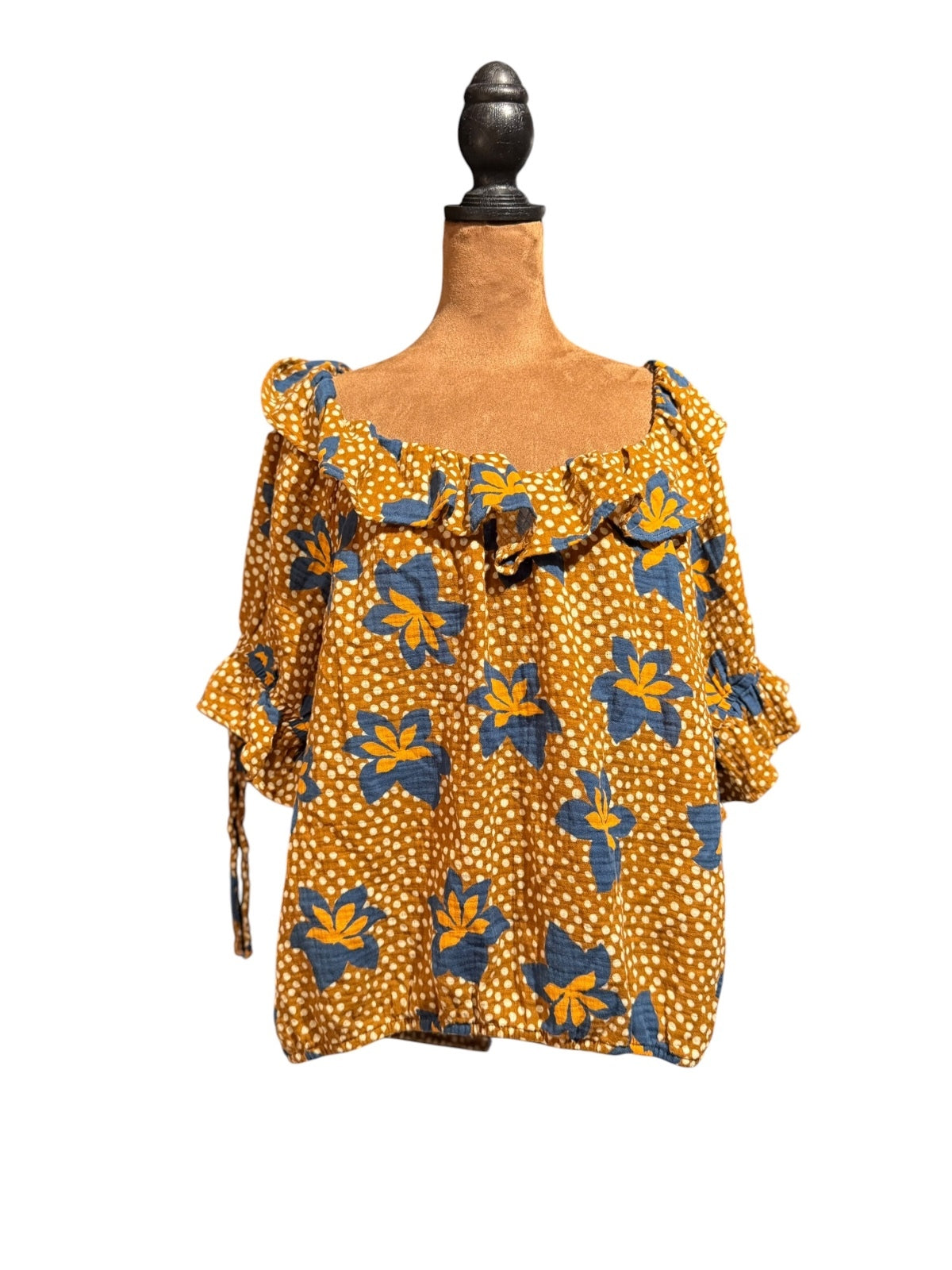 Porridge Clothing Brown Floral Polka Dot Cotton Blouse