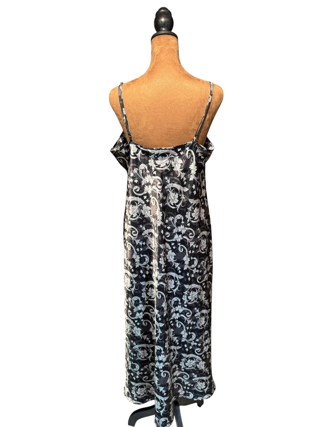 Adonna Black and White Floral Satin Nightgown Slip Dress