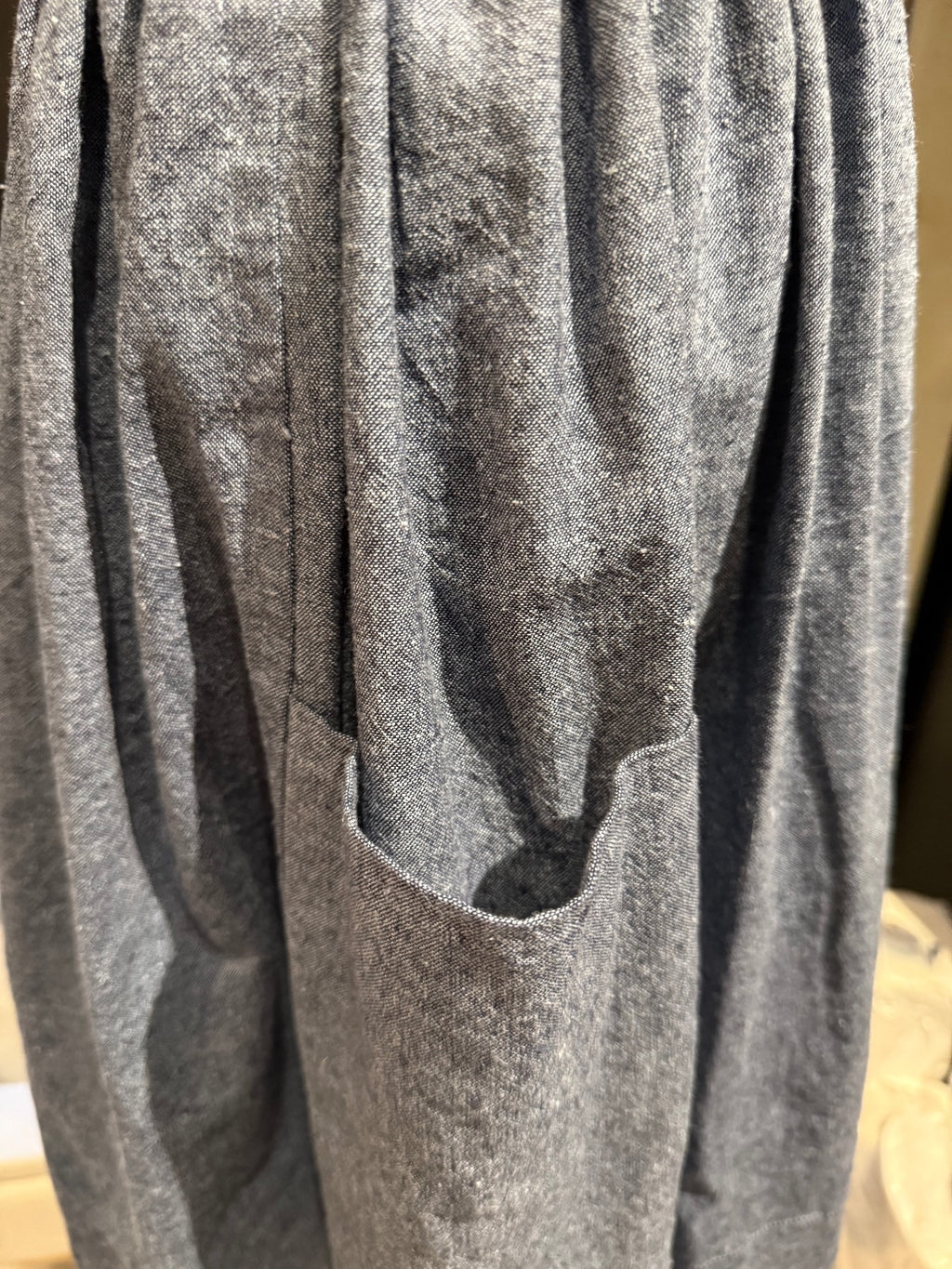 Handmade Blue Denim Gathered Skirt with Side Pockets