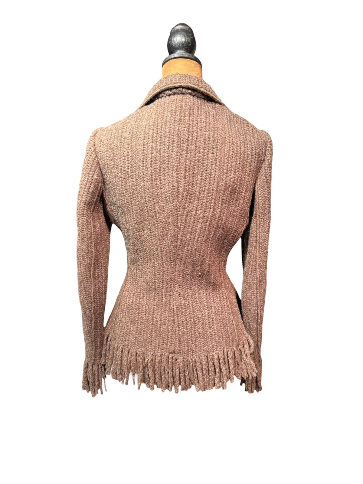 Cesare Fabbri Wool Knit Fringe Button Blazer Jacket