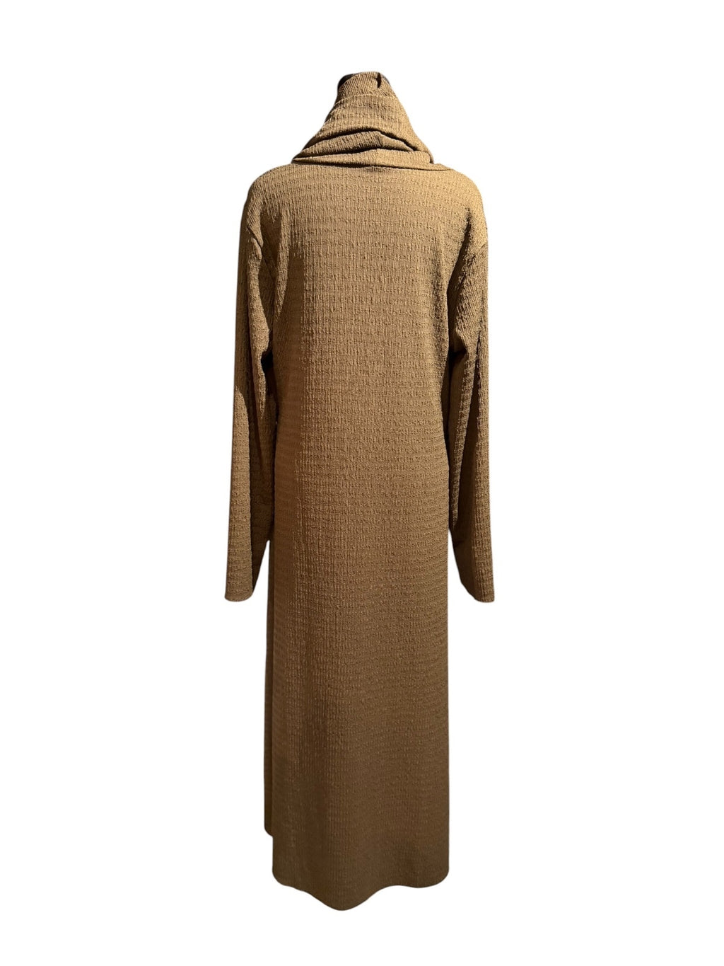 Brown Long Sleeve High-Low Tunic with Draped Cowl Neck