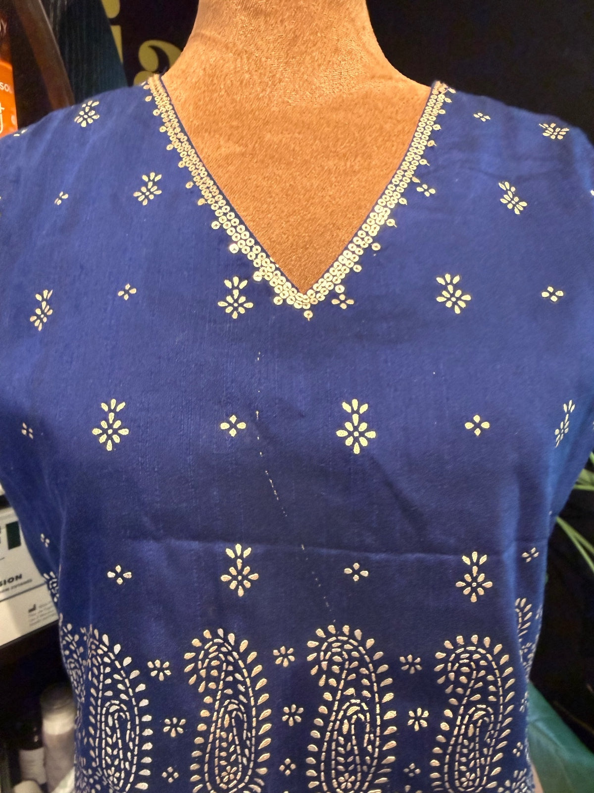 Rangriti Blue Crop Top with White Print Pattern
