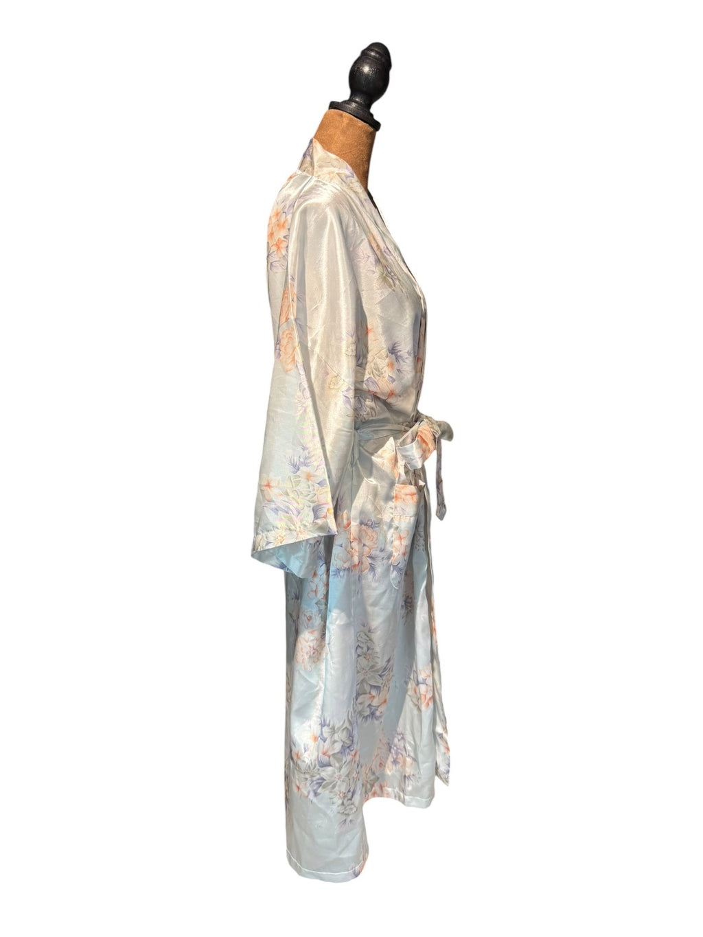 Ming Art Floral Satin Kimono Robe with Belt