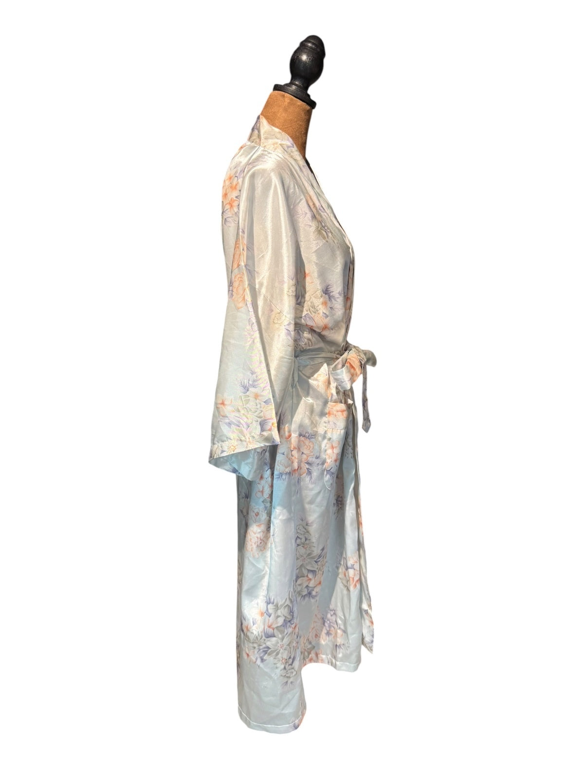 Ming Art Floral Satin Kimono Robe with Belt
