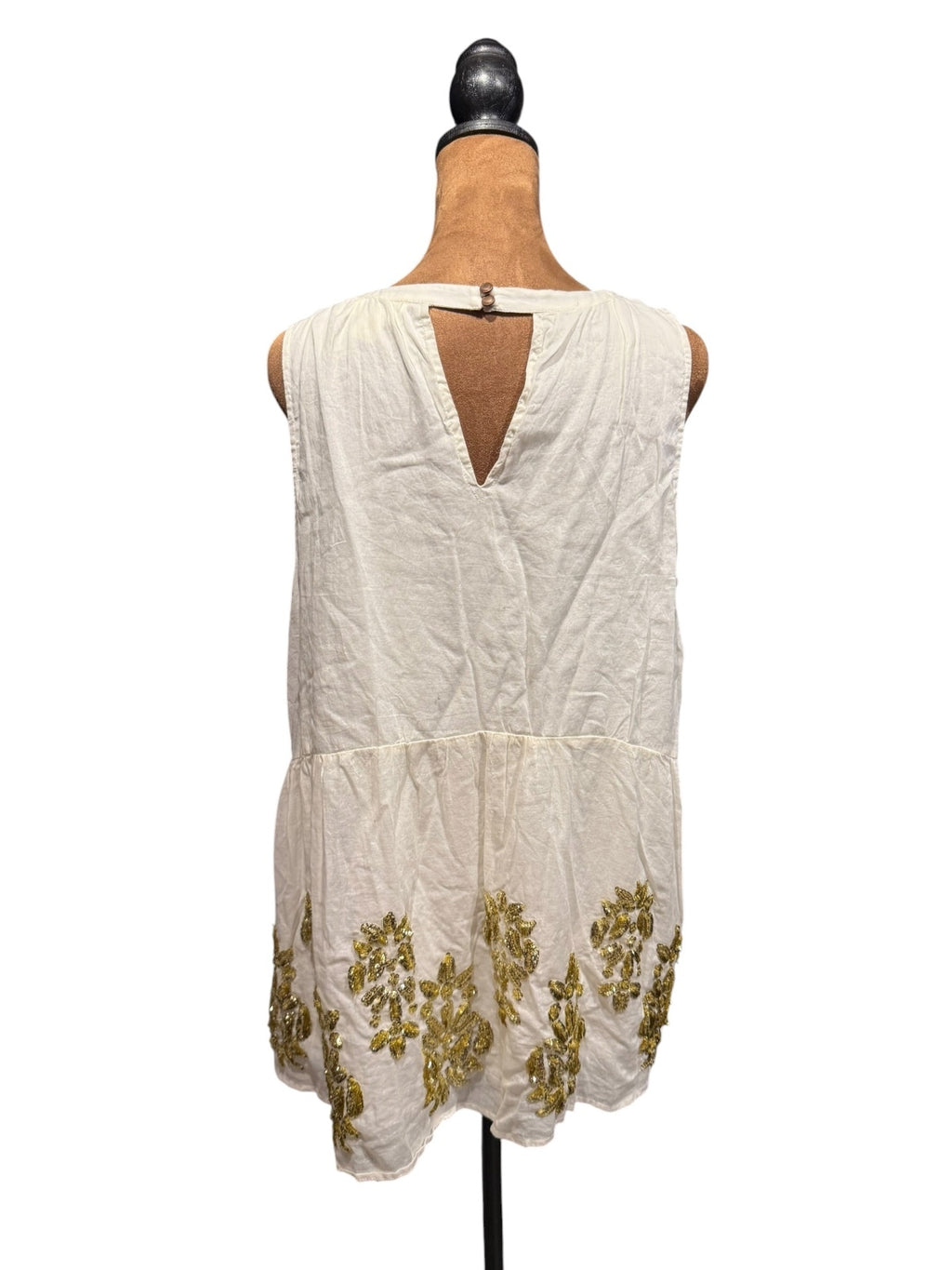 Maeve by Anthropologie White Sleeveless Tunic with Gold Embroidery