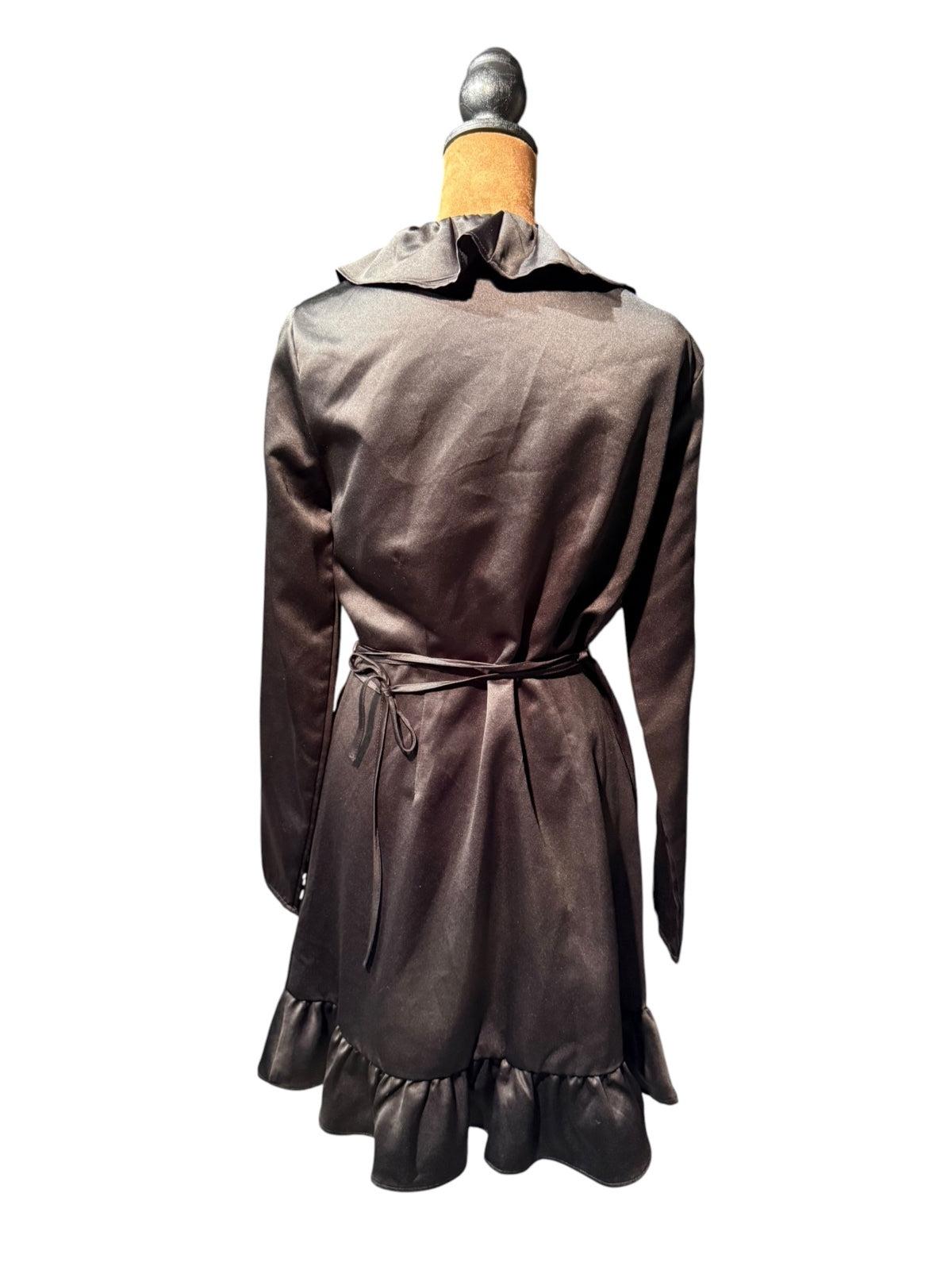 Bar III Black Satin Ruffle Wrap Dress