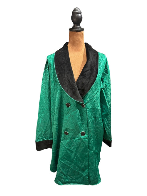 Victoria's Secret Green Satin Jacquard Robe with Black Velvet Collar