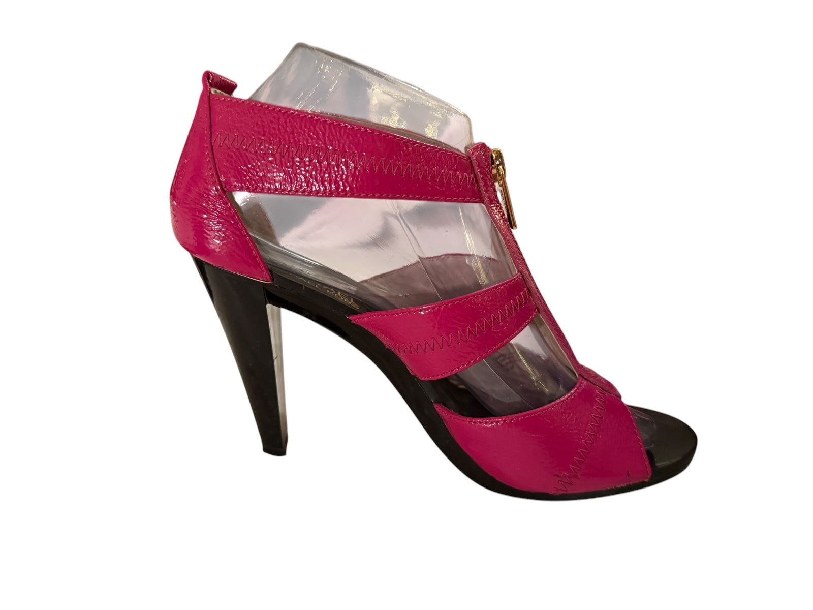 Michael Kors Pink Patent Leather High Heel Sandals with Front Zipper