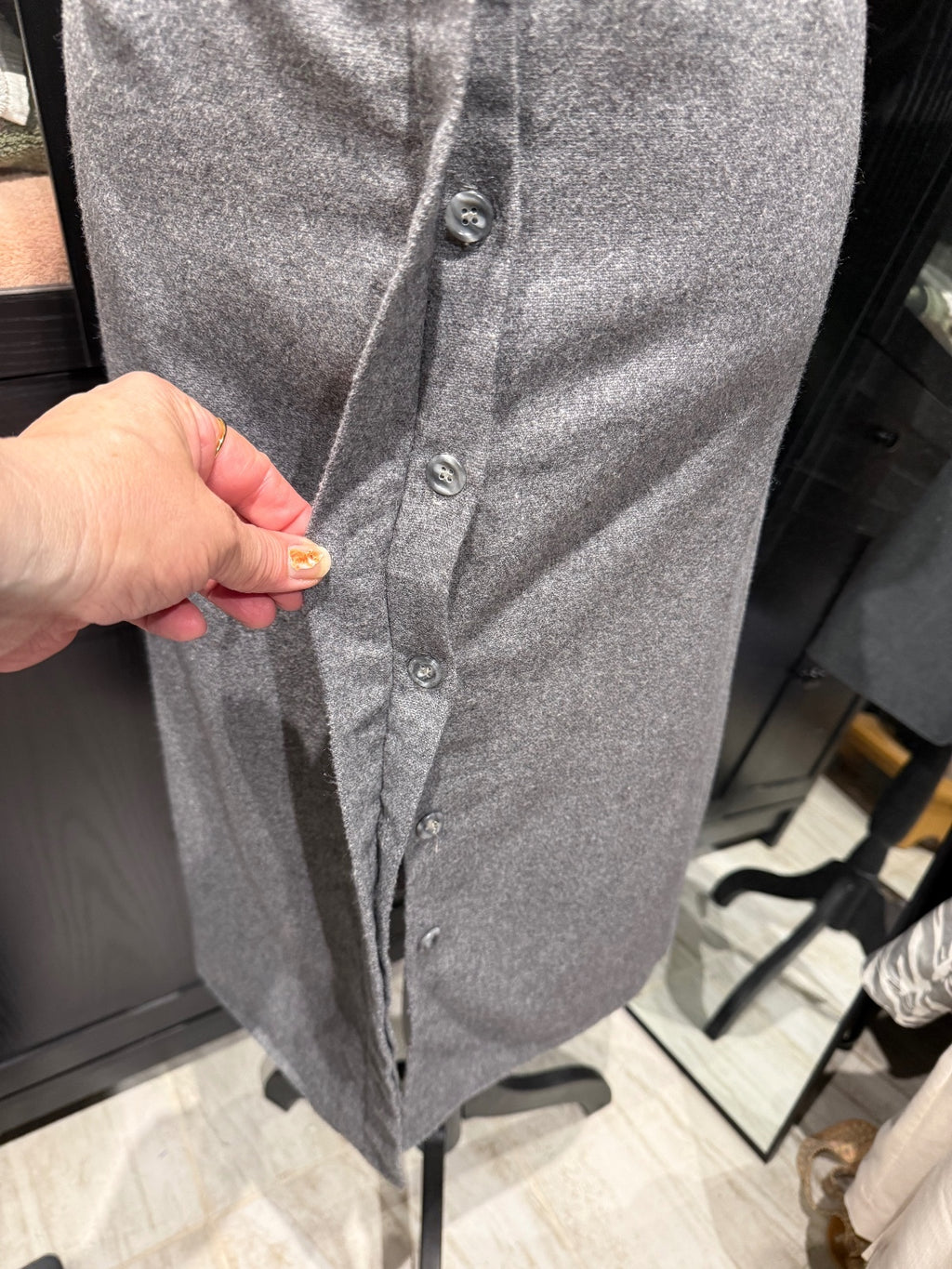 Vintage Wool Midi Skirt with Side Slits and Hidden Buttons