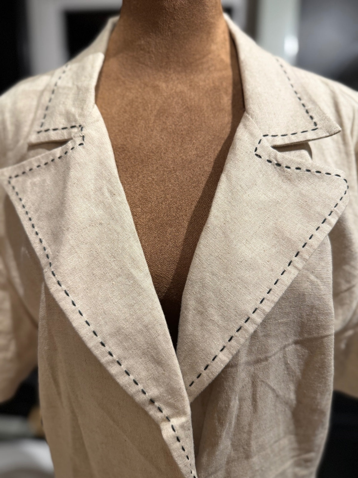 R&K Originals Beige Linen Rayon Short Sleeve Blazer