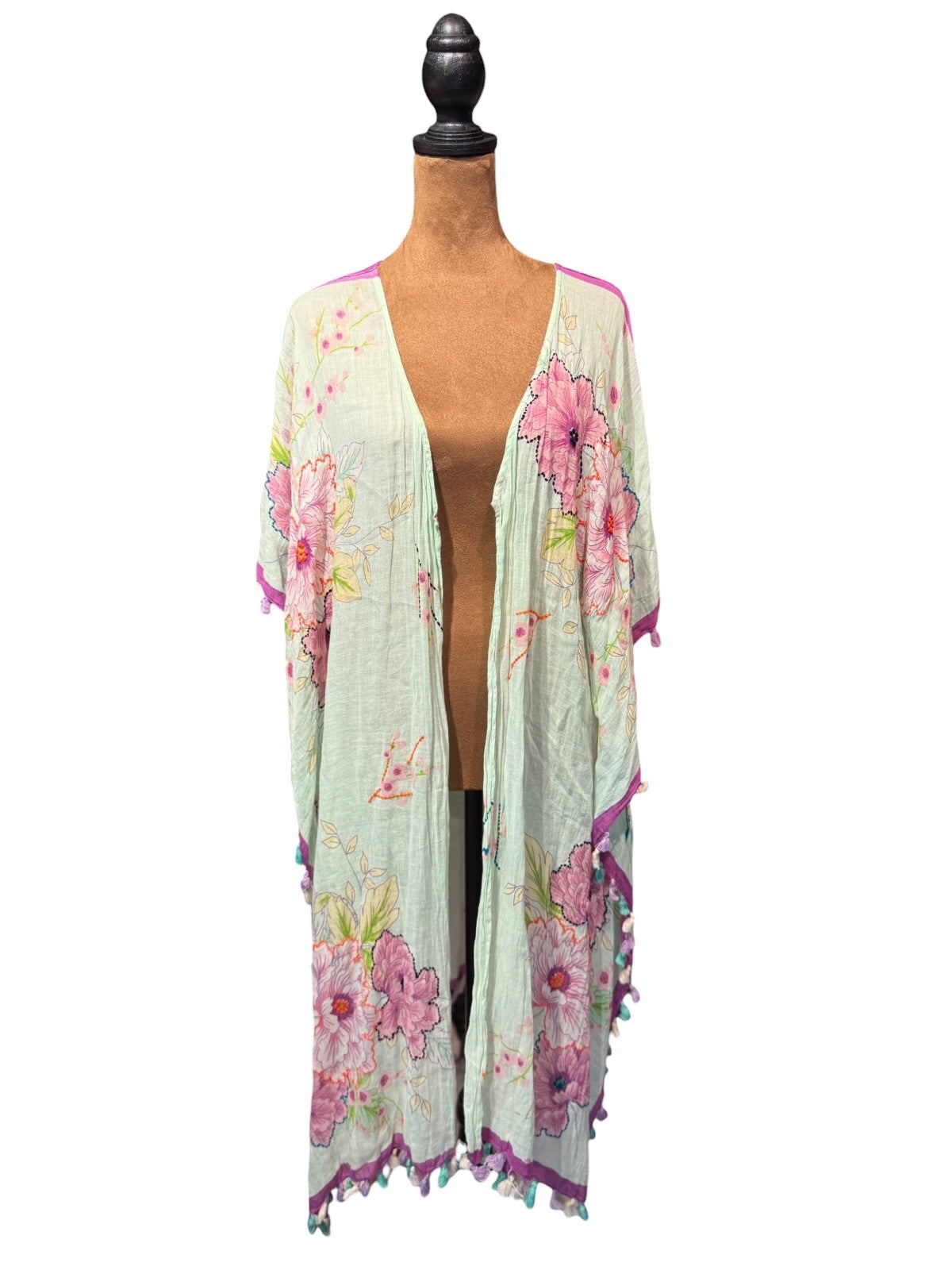 Lightweight Floral Kimono with Embroidered Flower Details