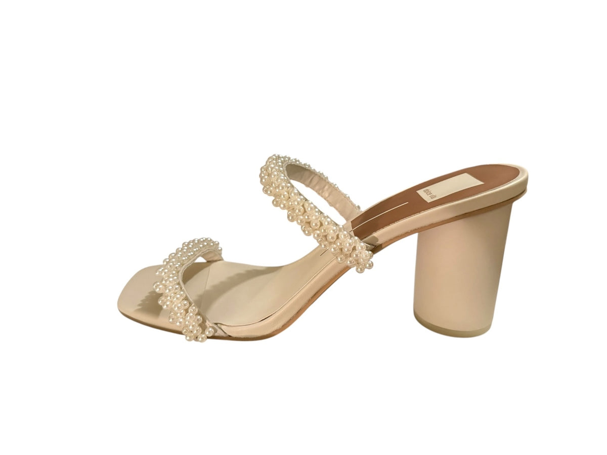 Dolce Vita Ivory Pearl Embellished Block Heel Sandals with Dust Bag