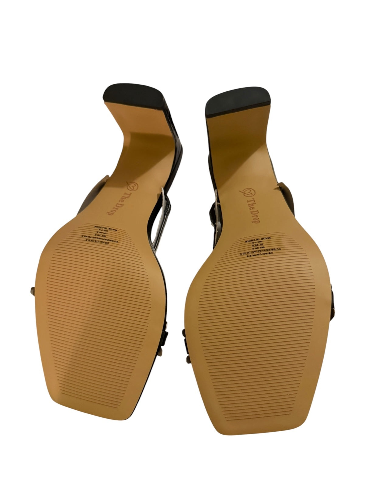 The Drop Black Croc-Embossed High Heel Sandals with White Straps