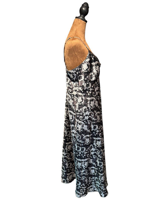 Adonna Black and White Floral Satin Nightgown Slip Dress