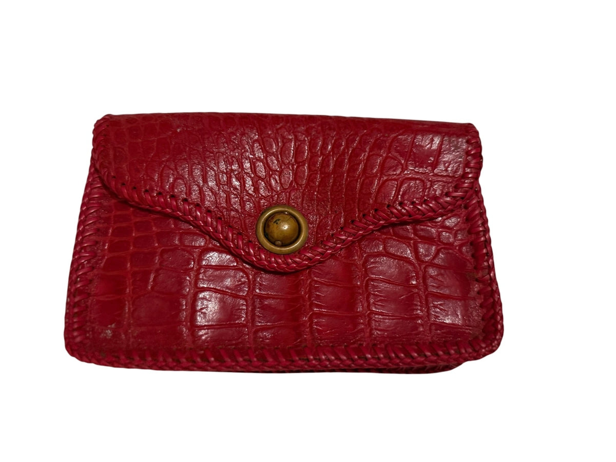 Vintage Red Crocodile Embossed Leather Crossbody Bag with Matching Wallet