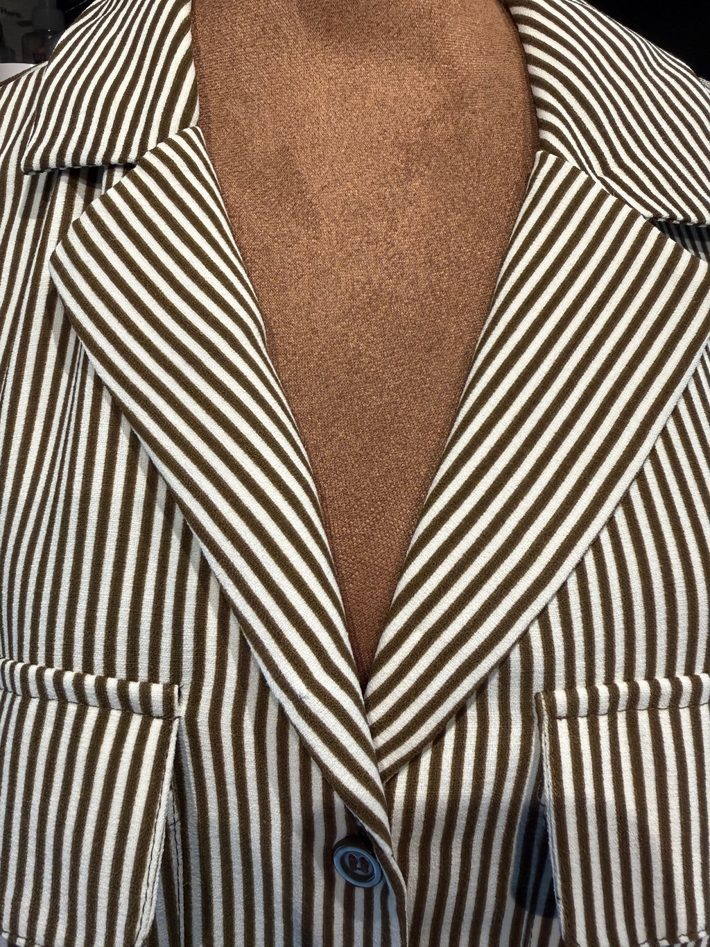 Worthington Striped Button-Up Shirt - Olive and White