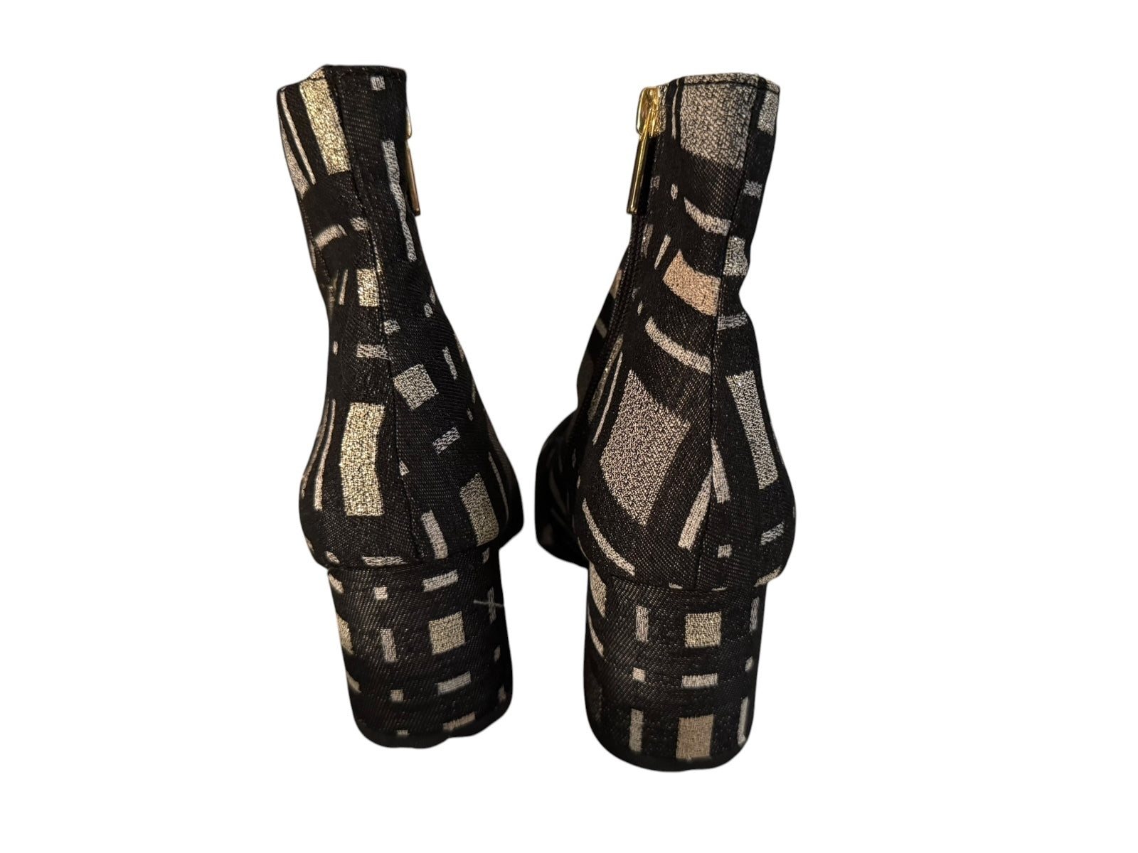 Bleeker and Bond Lacey Black and Silver Plaid Ankle Boots with Buckle Detail