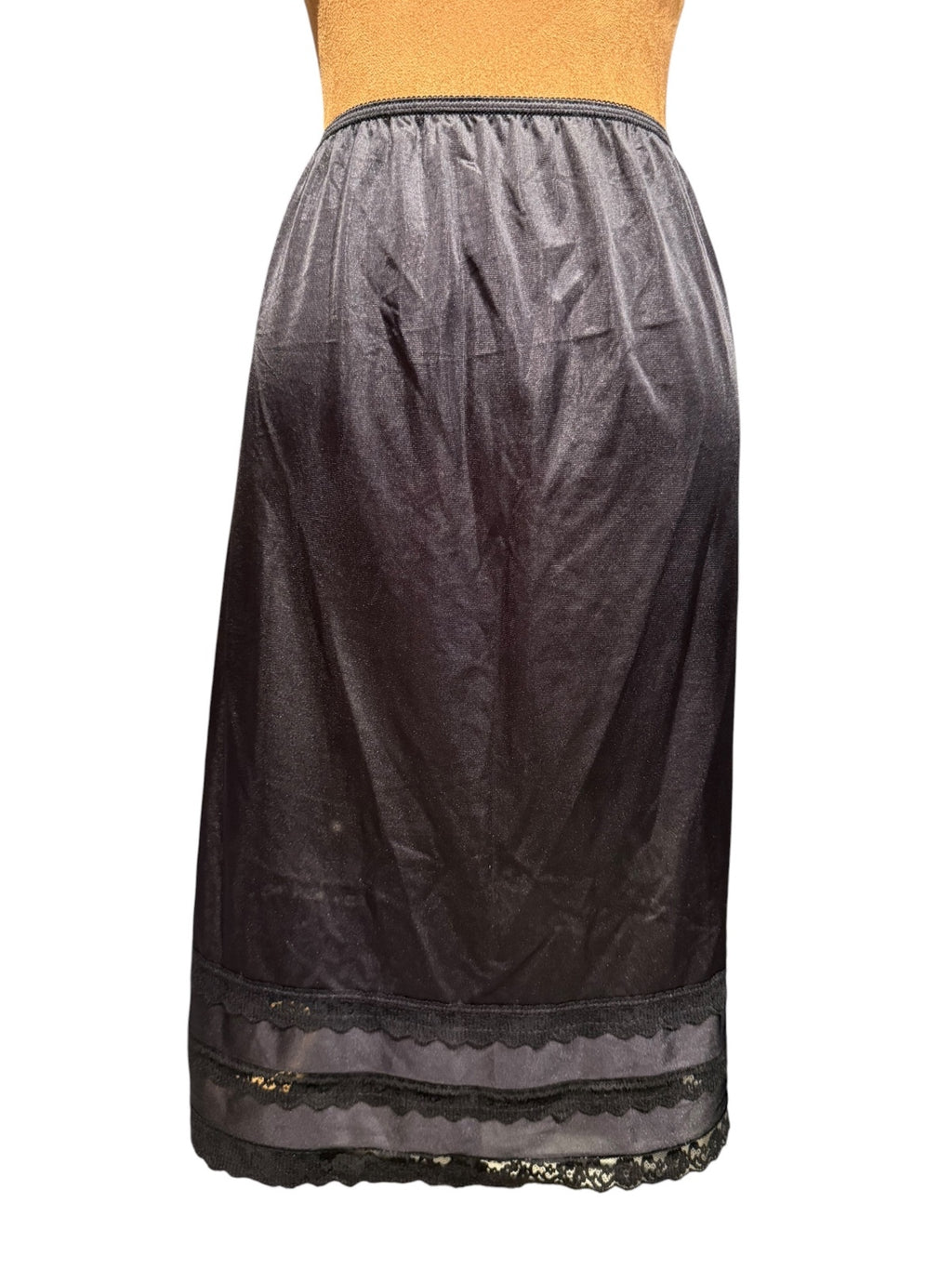 Vintage Vanity Fair Black Nylon Half Slip with Lace