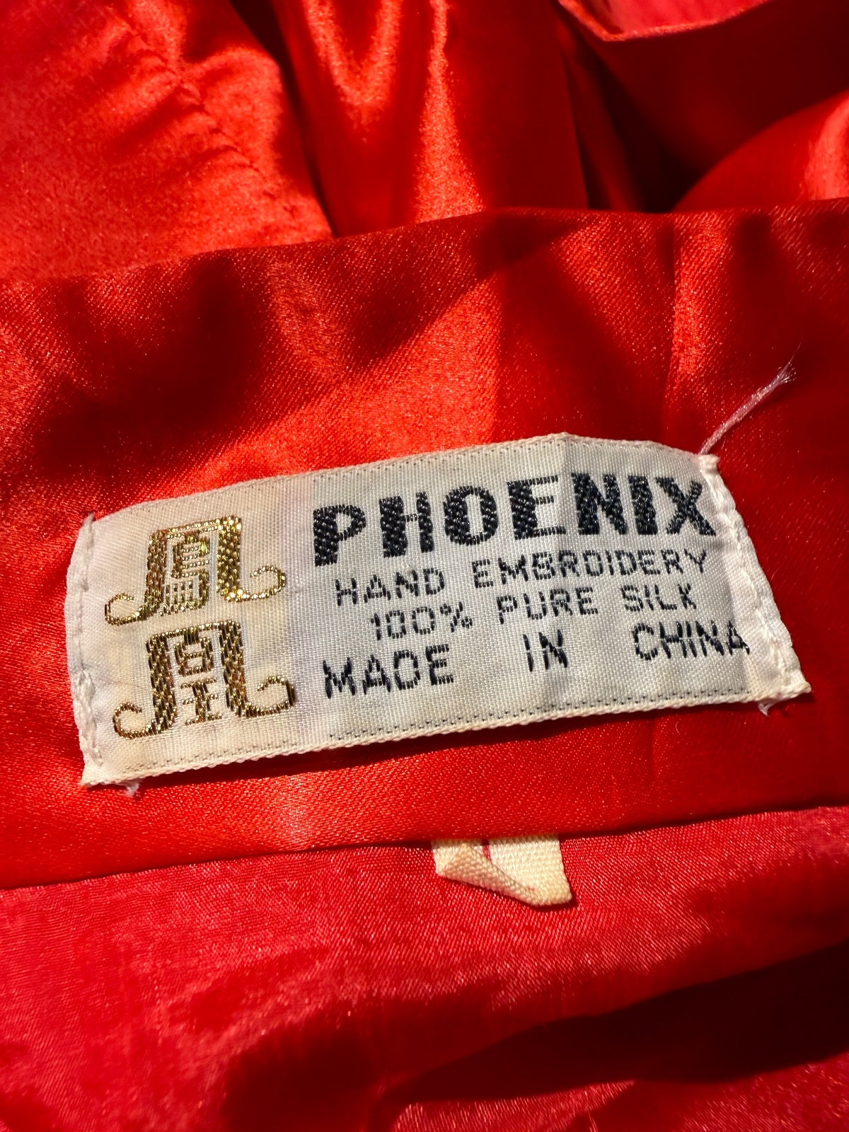 Vintage Phoenix Red 100% Silk Kimono with Embroidered Dragon