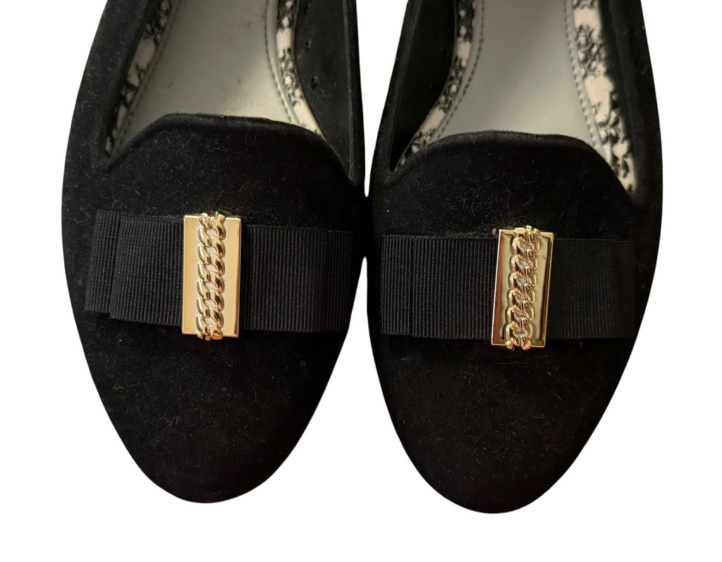Melissa + Jason Wu Black Loafers with Gold Chain Bow Detail